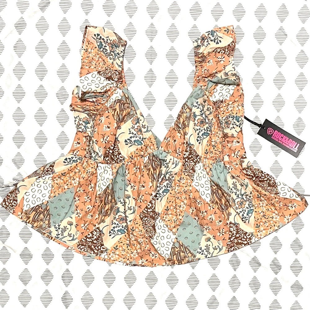 NWT Rock & Roll Denim Patchwork Flutter Tank - Ti… - image 1